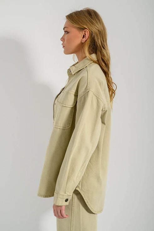 PINK WOMEN DENIM OVERSIZED SHIRT - SAND